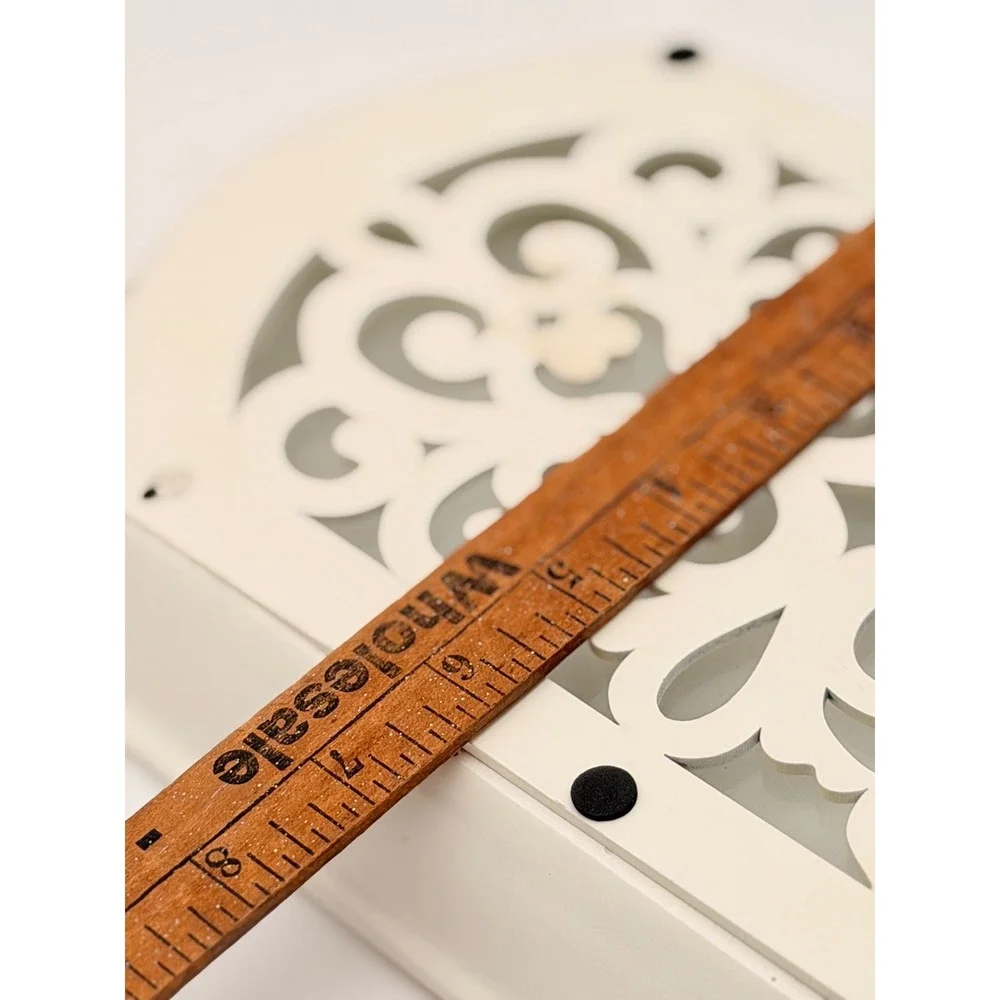 Cream White Metal Scrollwork Mirror Vanity Tray Beaded Edge French Country 15in